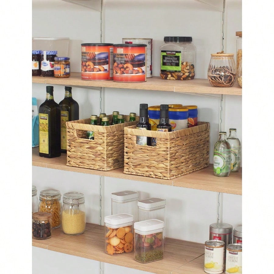 Wicker Basket, Baskets for Organizing, Storage Basket with Built-in Handles, Water Hyacinth Shelves (Medium 2-Pack, Natural Hyacinth)