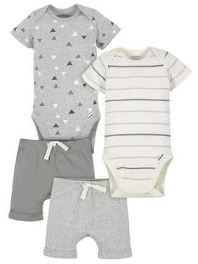 Modern Moments by Gerber Baby Boy Onesies Bodysuits and Shorts Set, 4pc