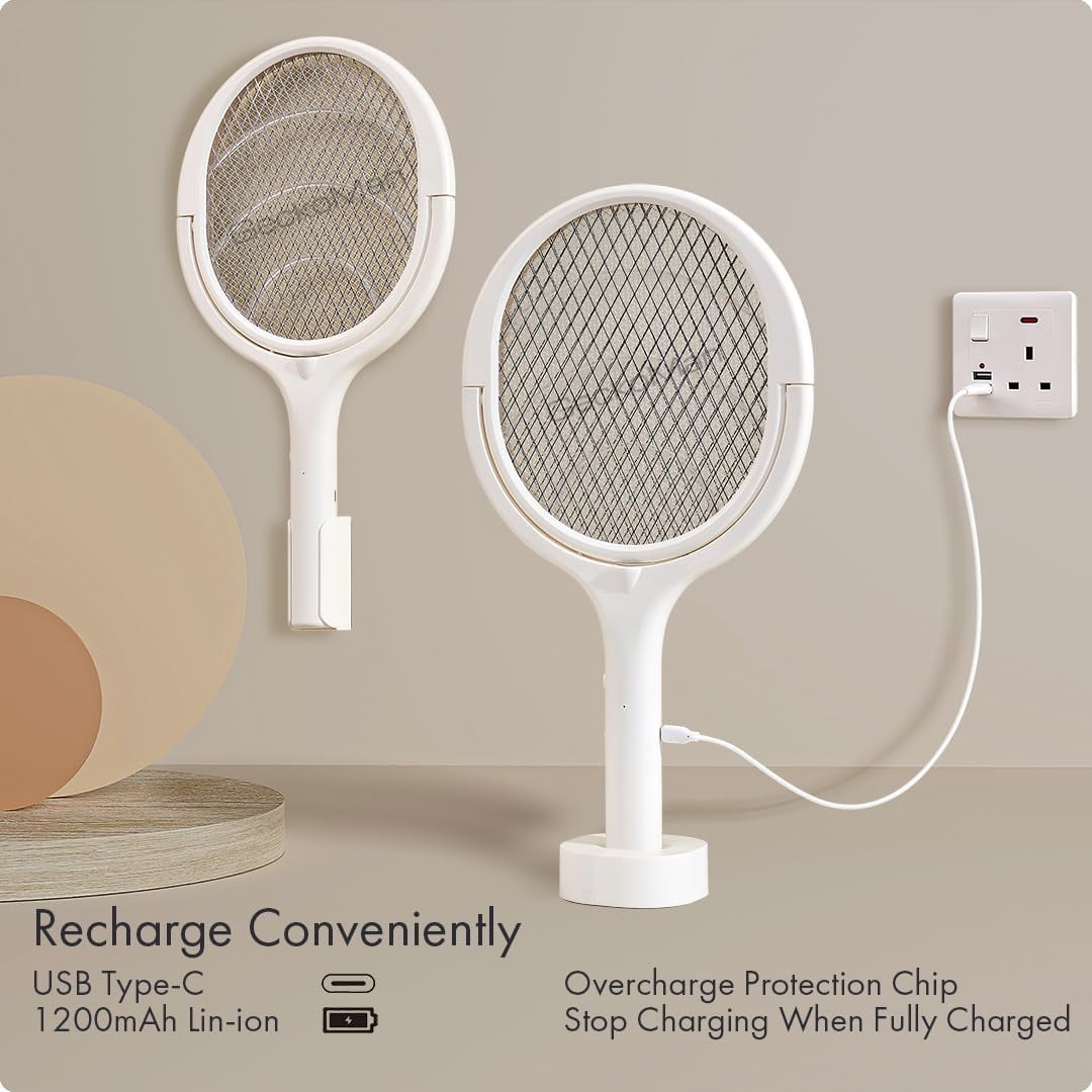 Rotating Head Electric Fly Swatter Racket Rechargeable Bug Zapper Racket Bug Zapper Indoor Fly Zapper Mosquito Zapper Flies Killer for Indoors