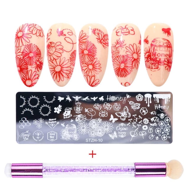 Flmtop 1Set Nail Stamping Plate Exquisite Pattern Shiny Effect DIY Nail Transfer Print Template for Makeup