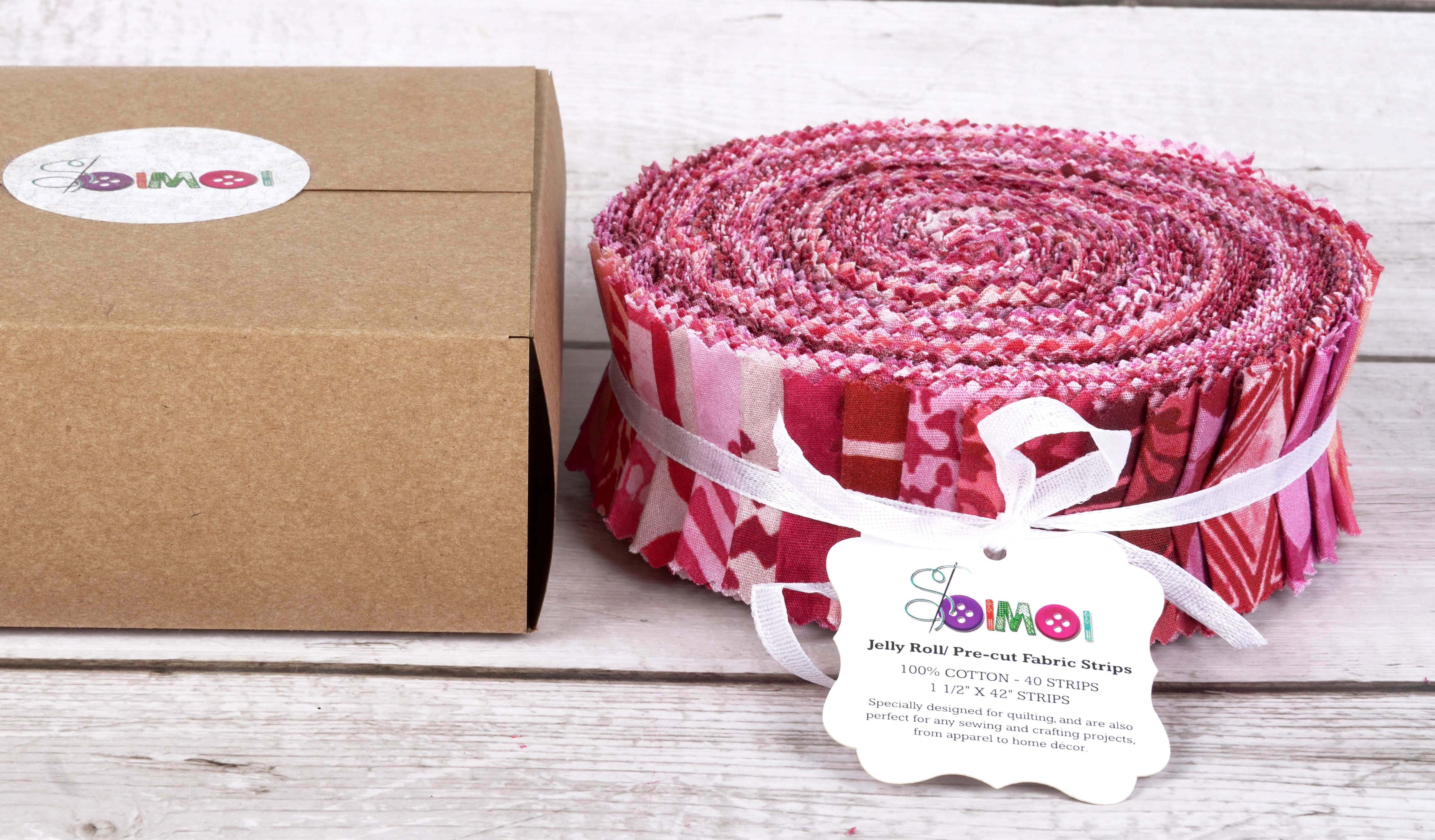 Soimoi 40Pcs Batik Print Precut Fabrics Strips Roll Up 1.5x42inches Cotton Jelly Rolls For Quilting - Pink