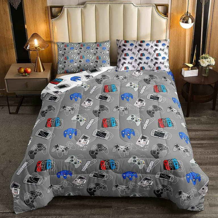 Comforter Set Queen Size, Gamer Kids Bedding Set for Kids and Adults  Bedroom Decor, Video Boy Comforter Set and 2 Pillow Cases