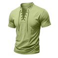 thumbnail image 2 of Fabrcox Mens Shirts Short Sleeve Lace Up V Neck T Shirts for Men Regular Fit Breathable Lightweight Workout Men Summer Shirts Green XL, 2 of 7