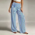 thumbnail image 5 of Women's Striped Lounge Pants Elastic Waist Straight Leg Trousers with Pockets Lightweight Comfy Cotton Linen Vacation Beach Pants,Sizes S-2XL, 5 of 6