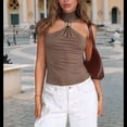 thumbnail image 4 of Tops Sin Mangas con Cuello Halter, Plisados y Torcidos para Mujer, Modernos, Ajustados, Sin Mangas, con Aberturas, para Discoteca Marrón S, 4 of 10
