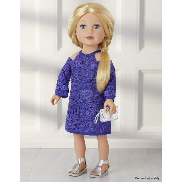 Journey Girls Dark Blue Lace Dress Fashion Outfit Set for 18-Inch Dolls with Shoes and Purse, Ideal for Kids Ages 6 and Up by Just Play