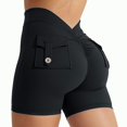thumbnail image 2 of OSOLU Women Scrunch Workout Shorts With Pockets Lifting Booty V Back Athletic Gym Yoga Shorts Sports Soft Tummy Control Workout Athletic Gym Bottoms Black M, 2 of 6