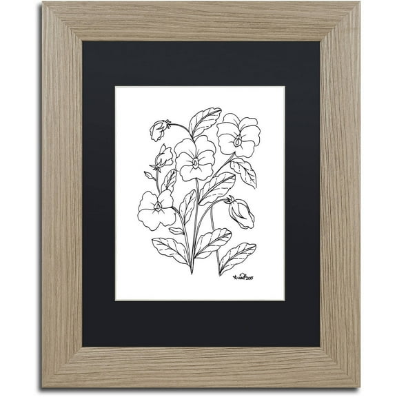 Trademark Fine Art "Simple Flower Doodle 3" Canvas Art by KCDoodleArt Black Matte, Birch Frame