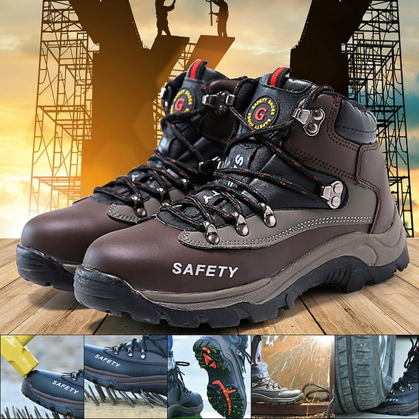 AtreGo Men Steel Toe Cap Safety Boots Work Shoes Hiking Anti-smash