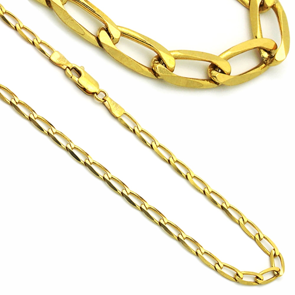 14K Yellow Gold Open Link Chain Necklaces Width 3.5mm - Walmart.com