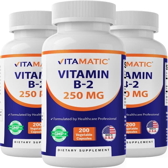 Vitamatic Vitamin B2 250 mg 400 Capsules, Gluten Free 3 pack