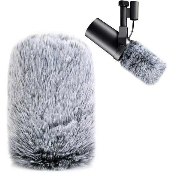 YOUSHARES SM7B Pop Filter for Shure Mic, Furry Windscreen Muff Compatible with Shure SM7B, SM7dB Dynamic Vocal Microphone (Gray)