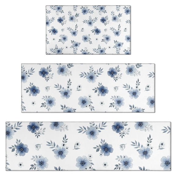 Pioneer Flower Floral Print Pattern Kitchen Rugs Sets Of 3,Kitchen Runner Rugs Non Skid Washable,Decorative Kitchen Floor Mats for Kitchen,Sink,Laundry,17X30 Inch   17X47 Inch   17X59 Inch