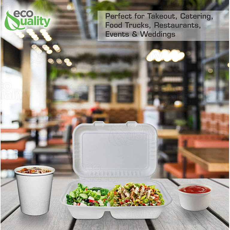 9x6x3 ECO BIODEGRADABLE COMPOSTABLE FIBER HINGED CONTAINERS 200CT — P  Plus Packaging
