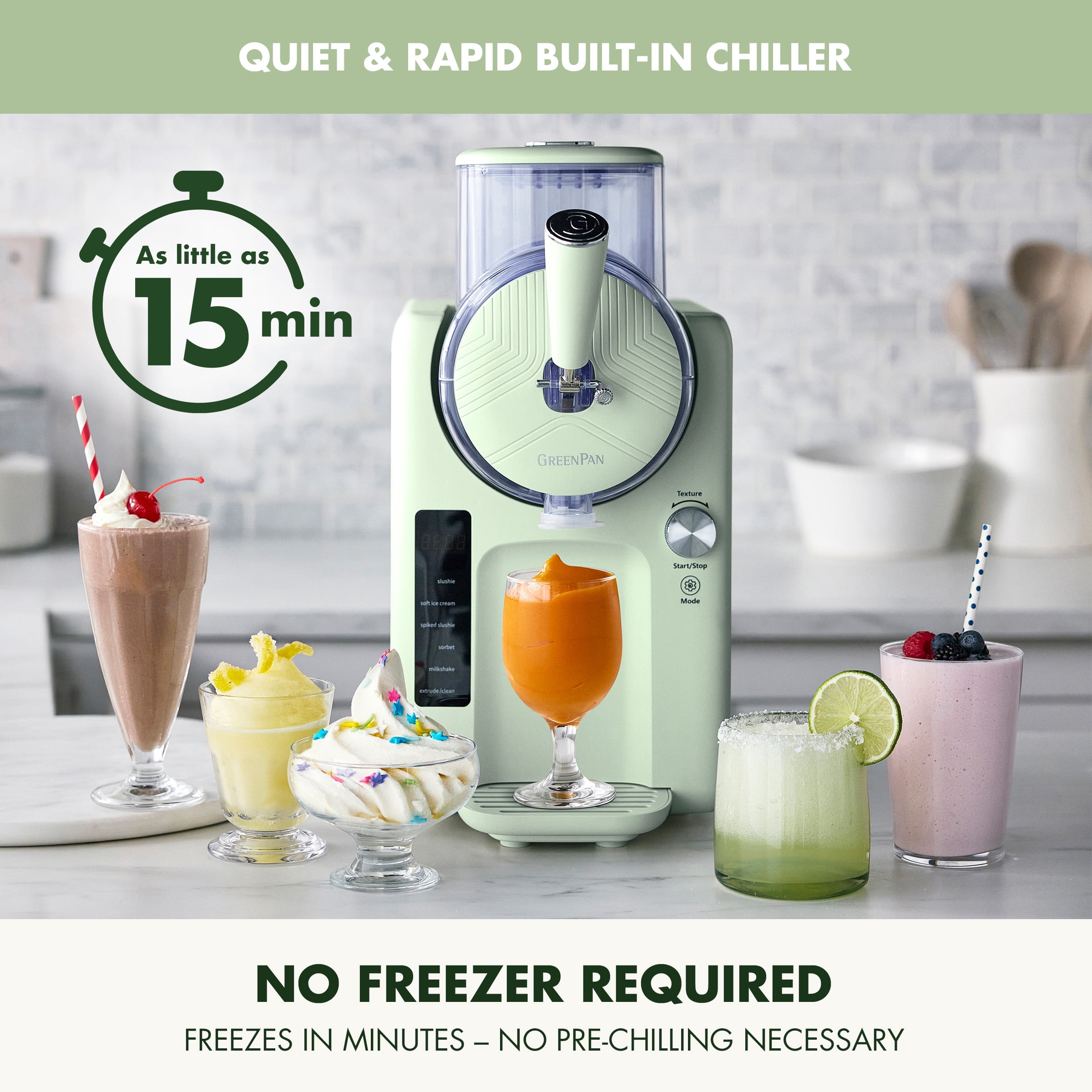 GreenPan Frost 6 Mode, Ice Cream, Frozen Drink & Milkshake Maker, No Freezer Needed, Easy Clean Parts, Green
