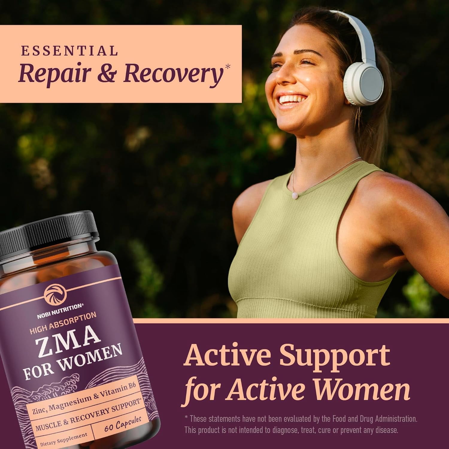 Women’s Zinc Magnesium Aspartate Supplement with Vitamin B6 for Post Workout, 60 Ct