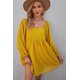 thumbnail image 4 of ABPHQTO Vestido corto estilo babydoll con manga farol y cuello cuadrado amarillo para mujer, 4 of 5