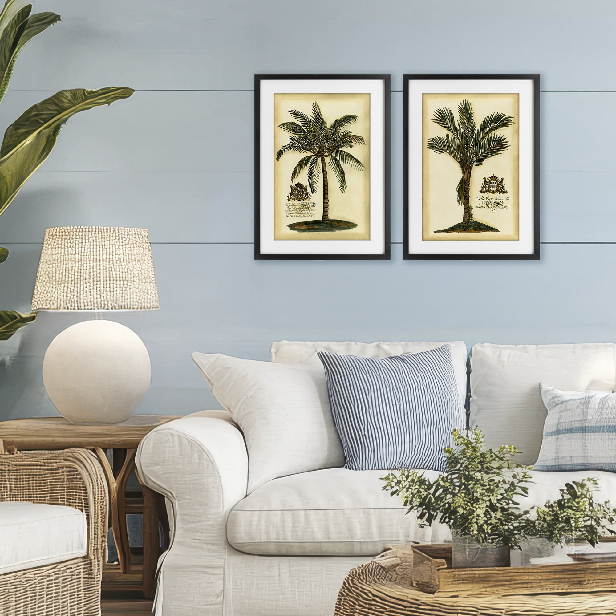 Stupell Industries Vintage Historical Palms 2 Piece Black Framed Print Under Glass Set, design by Vision Studio