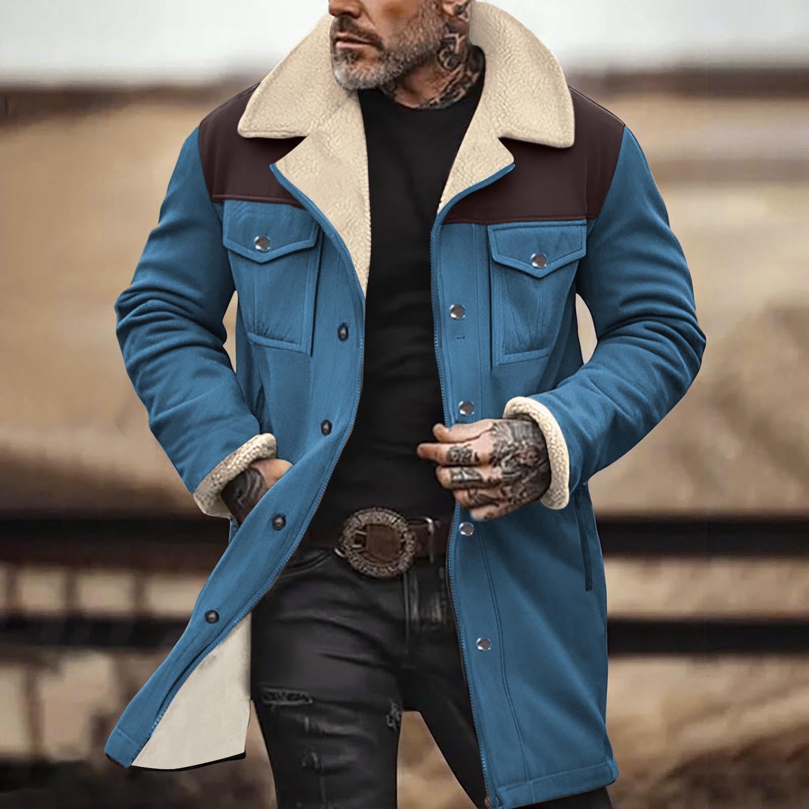 AnuYalue Mens Suede Jacket Fleece Lined Vintage Plush Western Hunting Coat Winter Fleece Long Jackets Distressed Faux Leather Motorcycle Jackets