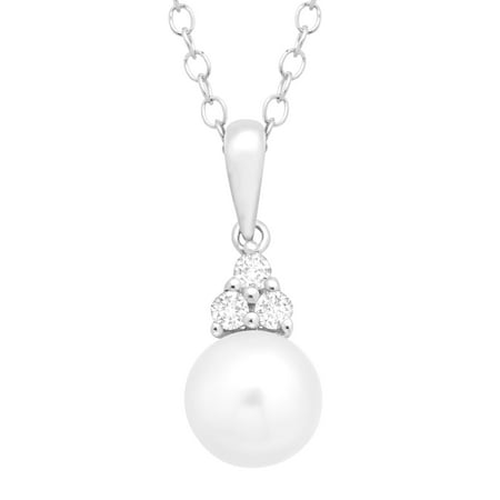 Freshwater Pearl & 1/8 ct White Topaz Pendant Necklace in Sterling Silver