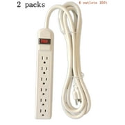 BYBON 6 Outlets Power Strip Surge Protector 10ft 14/3 AWG 300J UL-listed 2-Packs