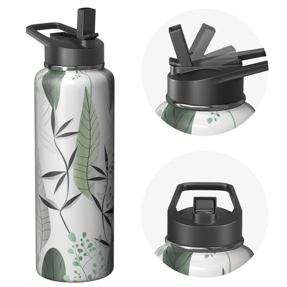 Travel Fitness Master Elite 40oz Plants Themed Water Bottle Triple Walled Insulated Stainless Steel With Straw