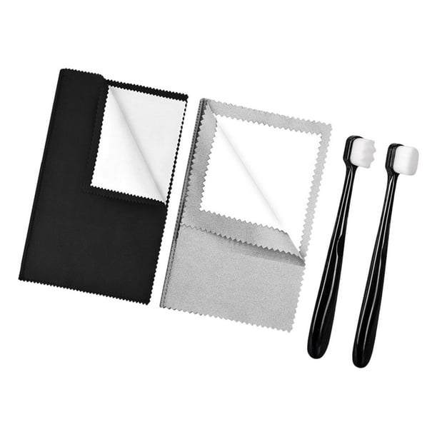 2 Piezas Paño Limpiador Joyería Paño Pulidor Plata Kit Limpiador Joyería Cepillo Multifuncional Doble Cara Material Franela PP Reutilizable Adecuado P Negro y gris claro
