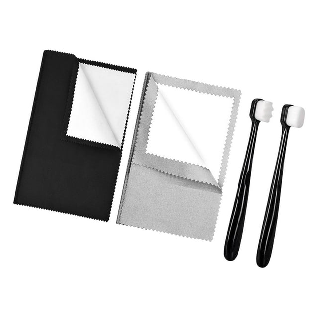 Kit limpiador de joyas de plata, multifuncional, premium, fácil de usar, práctico, compacto, con 2 cepillos, de doble cara, para pendientes. Negro y gris claro