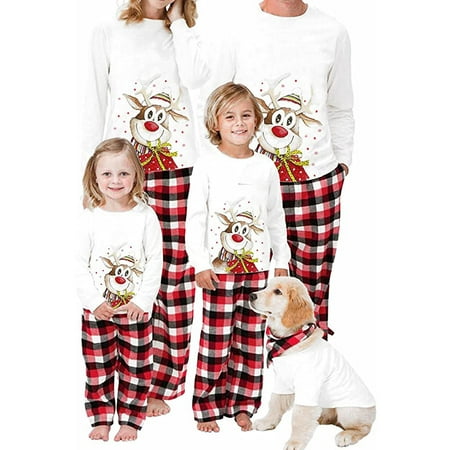 

Family Matching Christmas Pajamas Set Women Baby Kids Deer Printed Tops+Plaid Pants 2PCS Sleepwear Nightwear