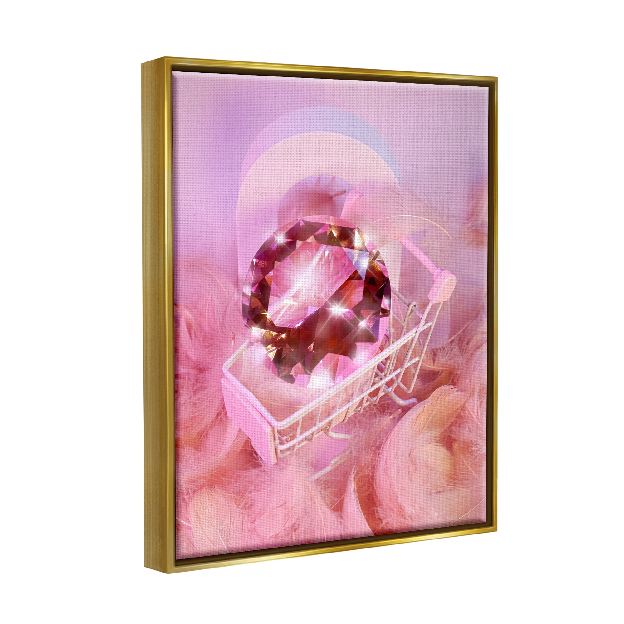 Stupell Industries Pink Glam Gem in Cart Beauty & Fashion Painting Gold Floater Framed Art Print Wall Art, 25 x 31