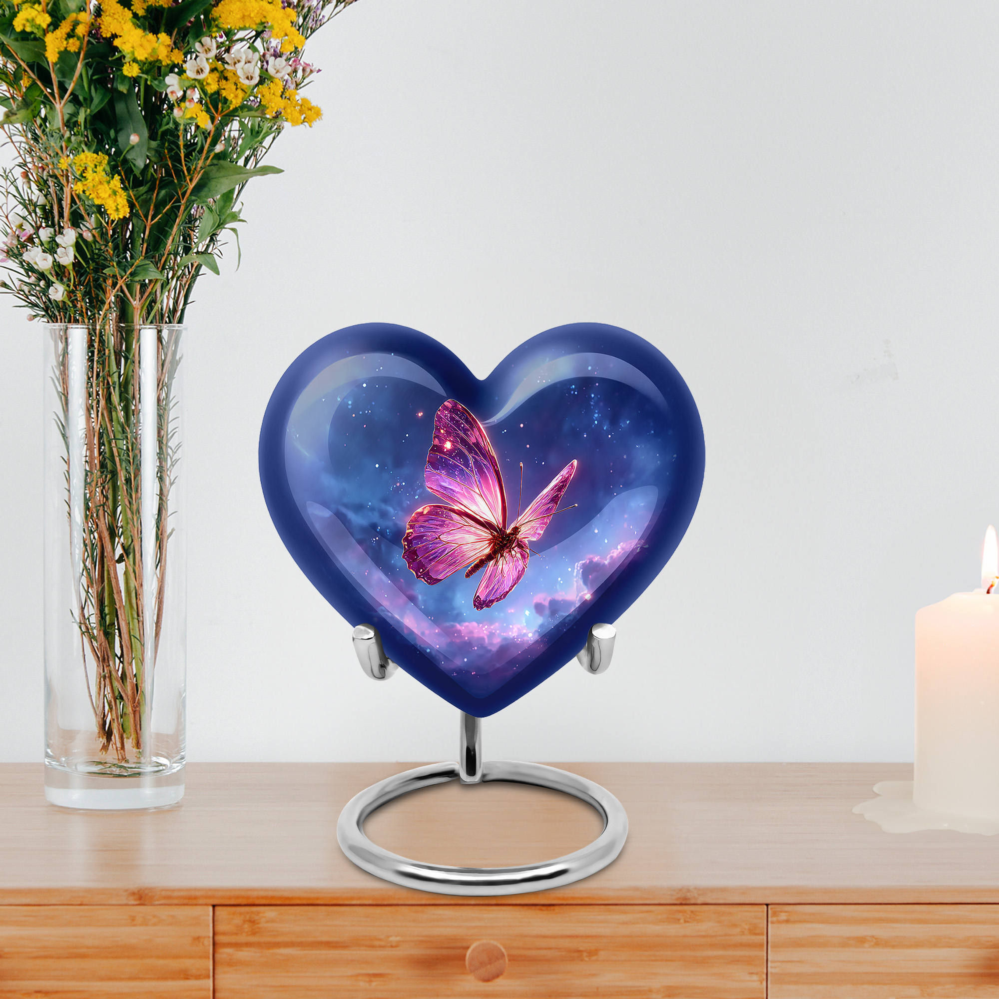 MUKTIVE Butterfly Keepsake Urns for Adult Ashes, Memorial Blue Cremation Urns for Women & Men, Stars Decorative Mini Heart Urn for Ashes Mother & Father, 3 Inch