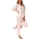 thumbnail image 4 of Pijamas de satén para mujer Cheibear, ropa de dormir de manga larga con pantalones, conjuntos de lounge con botones y estampado floral, 2XL, rayas rosas, 4 of 4