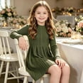 thumbnail image 6 of IROINNID Girls Ribbed Knit Dress Round Neck Long Sleeve A Line Pleated with Pockets Solid Color Casual for Fall Winter Daily Wear Cozy Soft Comfy, 6 of 8