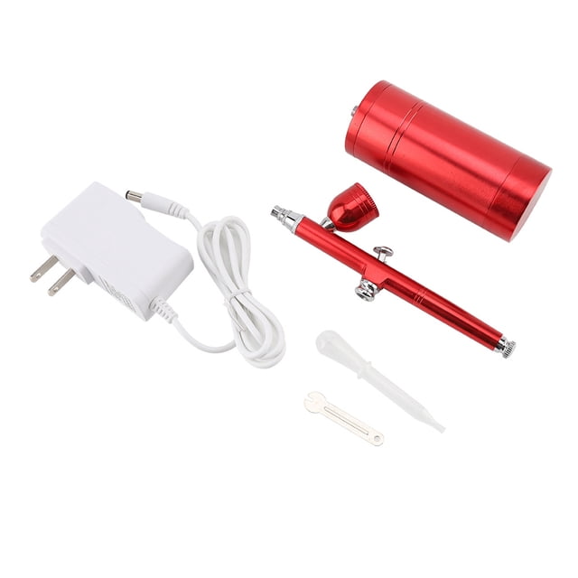 Pistola pulverizadora con compresor de 0,3 mm con depósito de 7 CC, color rojo, compatible con 100-240 V, juego de aerógrafo en miniatura