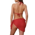 thumbnail image 3 of INSPIRAR CHIC Conjuntos de Bikini de Decoración de Concha para Mujeres de 3 Piezas con Top Halter, Parte Inferior de Triángulo con Lazo y Falda Cubierta Roja Mediana, 3 of 5