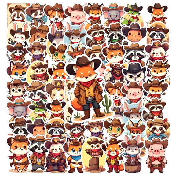 35pcs-50pcs Western Stickers Animal Cowboy Decals Cartoon Stickers for Laptops Suitcases Notebooks