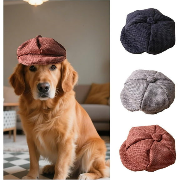 DOVACKA 3 Pcs Dog Berets Fashion Pet Hat French Artist Cat Cap Baseball Cap for Party Birthday Wedding Photo (L, Retro)