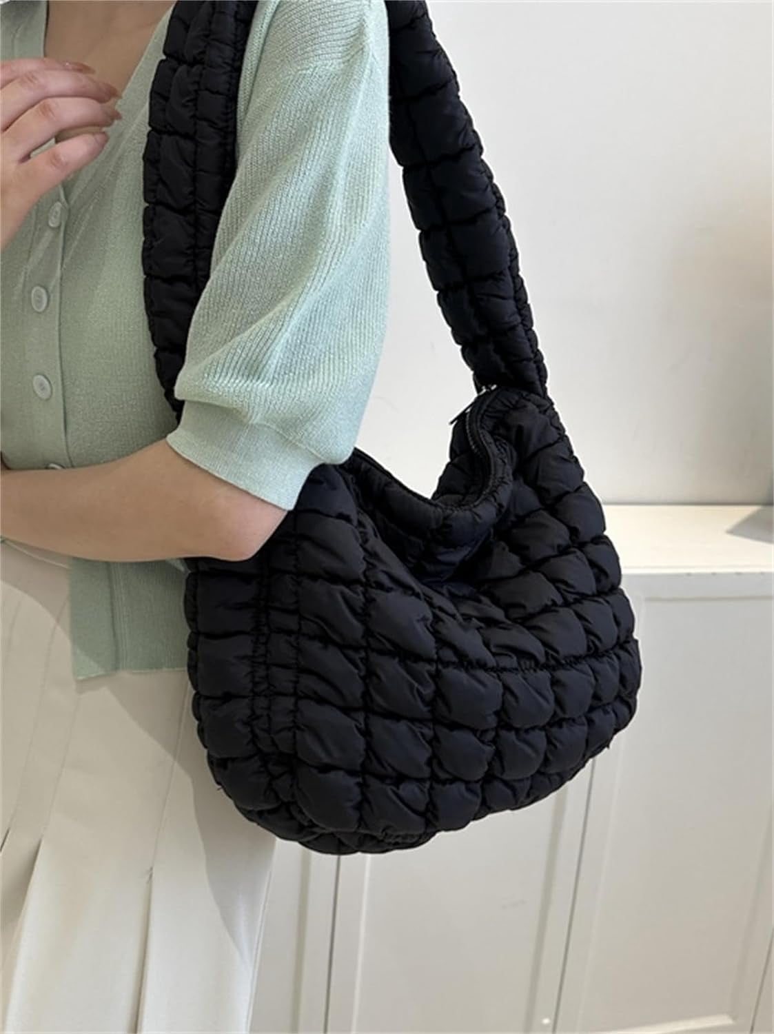 Kukuzhu Puffer Tote Bag Women Quilted Large Shoulder Bags Puffy Bubble Hobo Pleated Purse Nylon Padding Cloud Crossbody Bag 2023