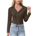 thumbnail image 2 of Pounoo Stretch Long Sleeve Shirts for Women V-Neck Button Down Slim fit Dress Shirts Solid Color Wrinkle Free Office Blouses Gift, 2 of 7