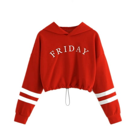 

Hooded Tops Letter Sweatshirts Stripe Print Clothes Girls Kids Pullover Teen Girls Tops Coat Girls