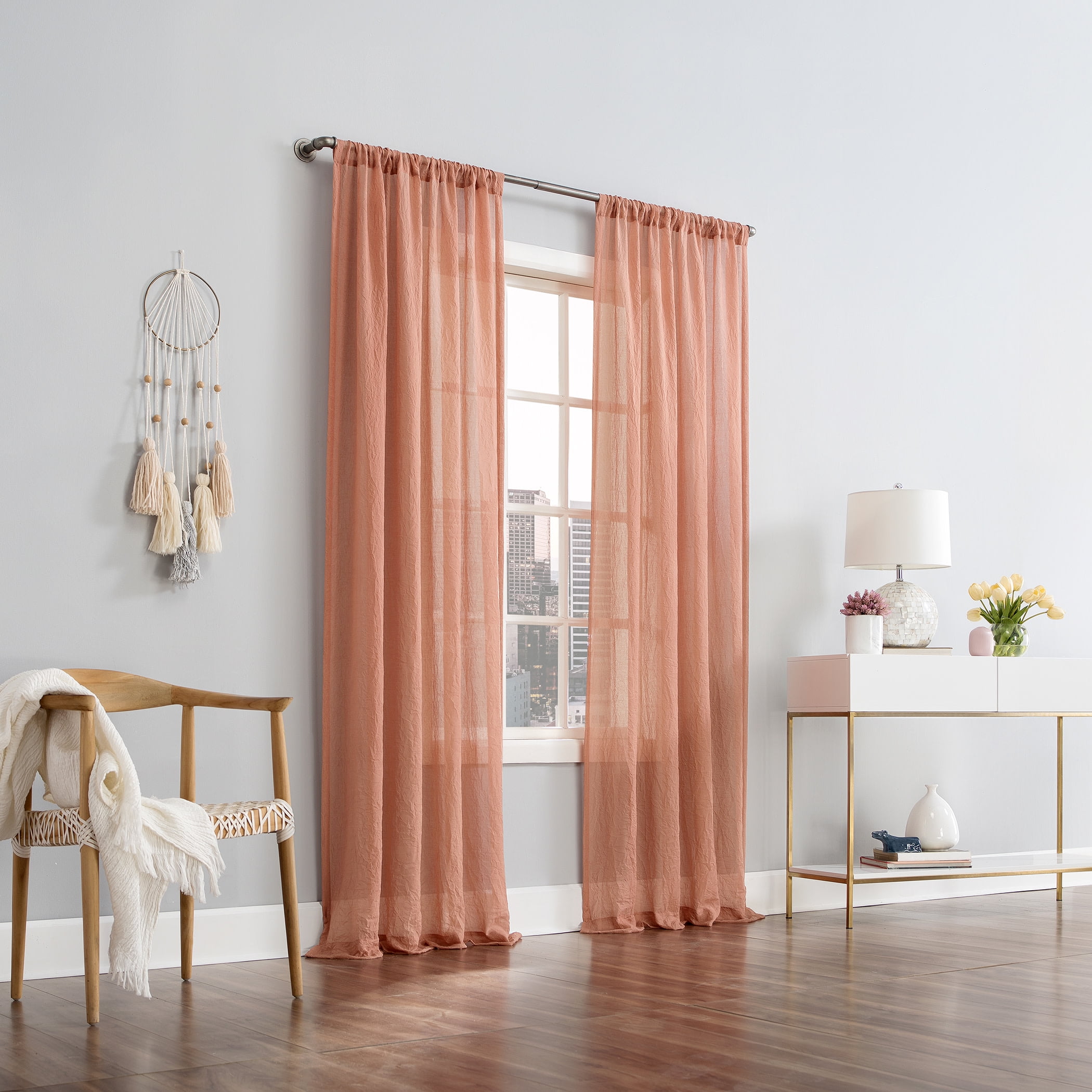 Mainstays Linen Textured Semi-Sheer Rod Pocket Curtain Panel, 50"x84", Terracotta Orange
