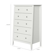Jela Solid Wood 5 Drawer Dresser - White