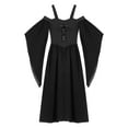 thumbnail image 5 of iiniim Girls Medieval Renaissance Flare Long Sleeve Cold Shoulder Steampunk Gothic Victorian Corset Dress A Black 8, 5 of 7