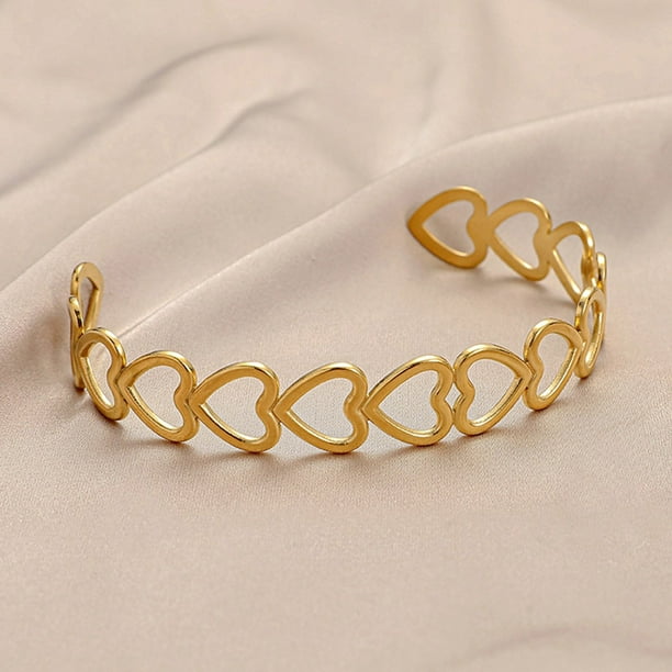 Pulsera para mujer, regalos para mujer, pulsera abierta de acero inoxidable con forma de corazón hueco, pulsera en forma de C, pulsera C