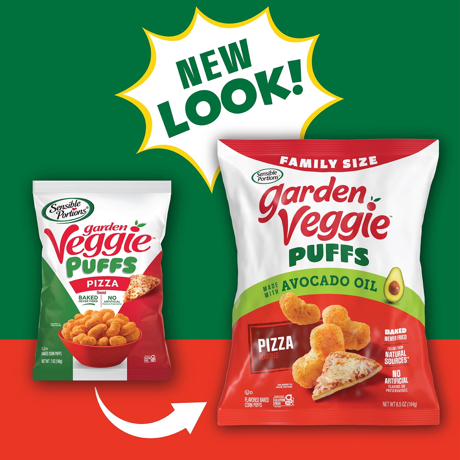 Sensible Portions Garden Veggie Puffs Made with Avocado Oil, Pizza Flavor, 6.5 oz Bag