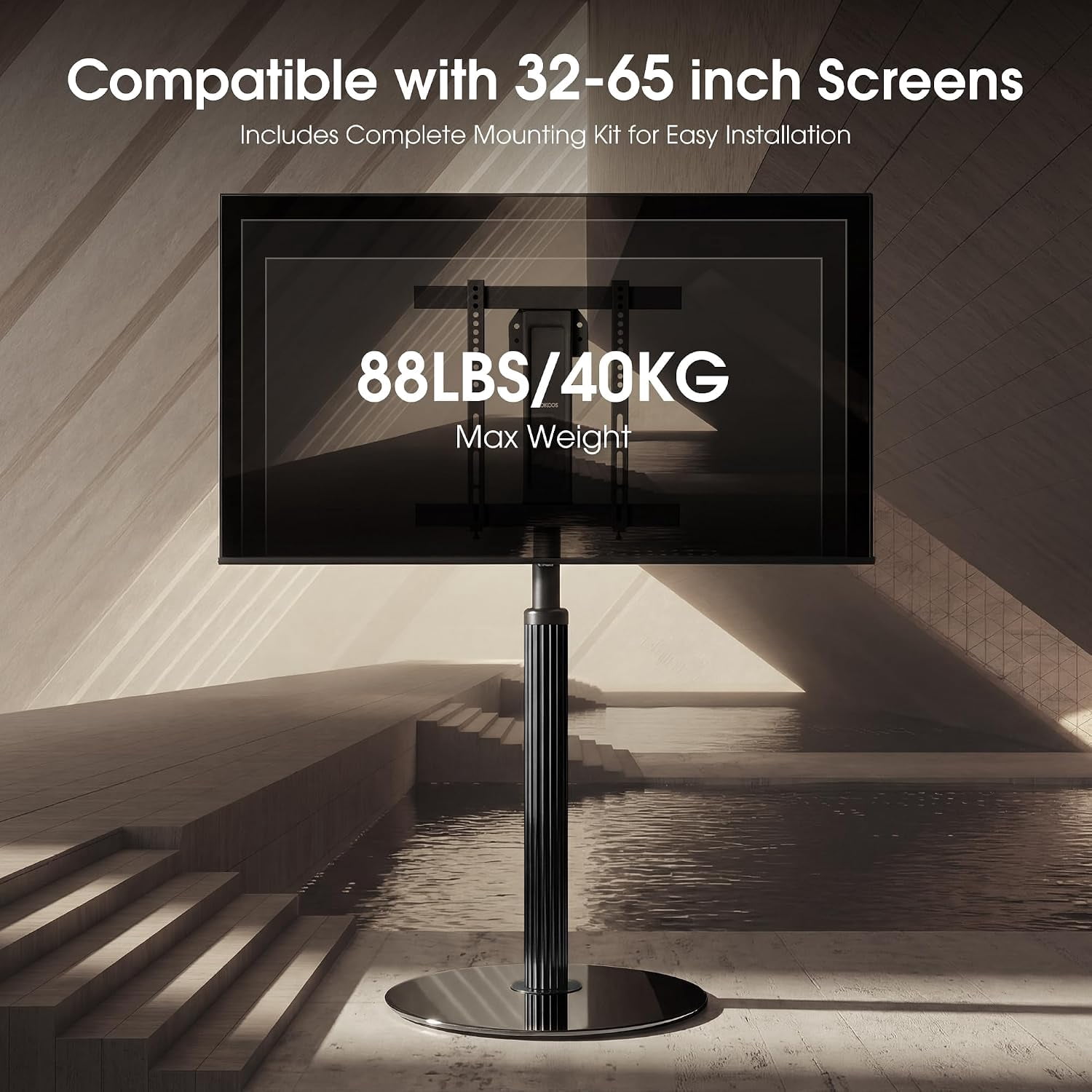 AOKCOS Floor TV Stand for 32–65 Inch TVs, Black, Swivel & Tilt, Height Adjustable, Grilux Series