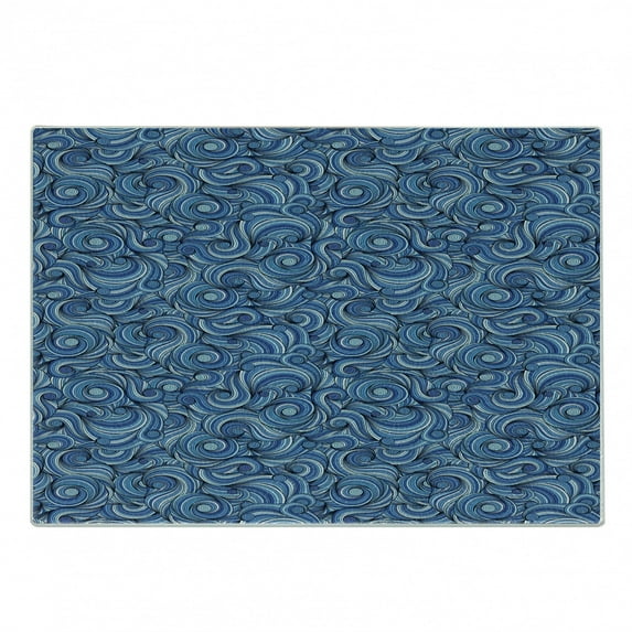 East Cutting Board, Zentangle Style Circles Swirling Lines Ornate Exotic Tribal, Decorative Tempered Glass Cutting and Serving Board, Small Size, Pale Blue Navy Blue, by Ambesonne