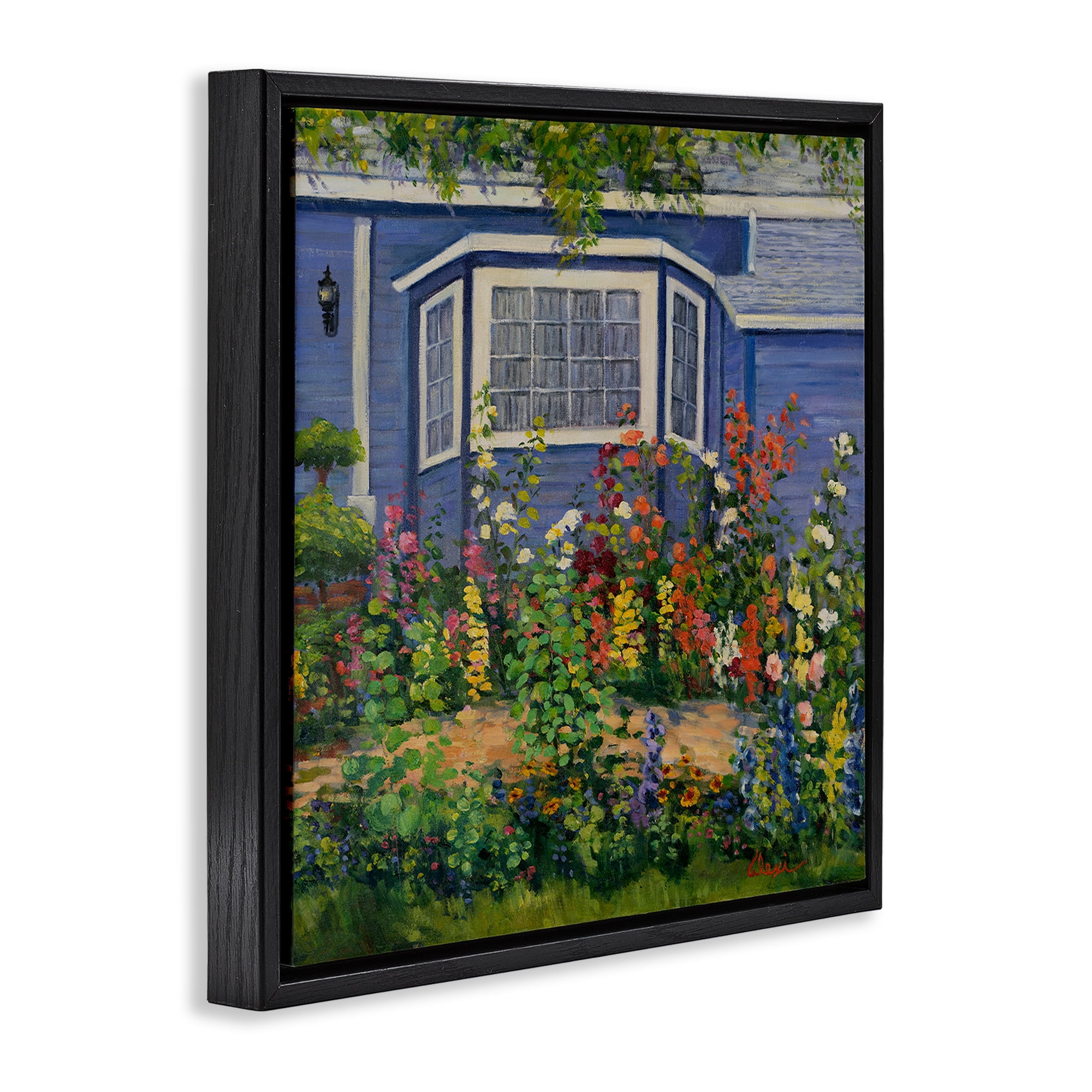 Stupell Industries Country Cottage Lovely Garden Landscape & Nature Painting Black Floater Framed Canvas Art Print Wall Art, 18 x 18