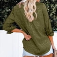 thumbnail image 3 of Blusa de jacquard de satén con cuello en V para mujer, blusa holgada informal con cuello vuelto y cierre de botones, blusas de manga larga, camisa verde S, 3 of 6