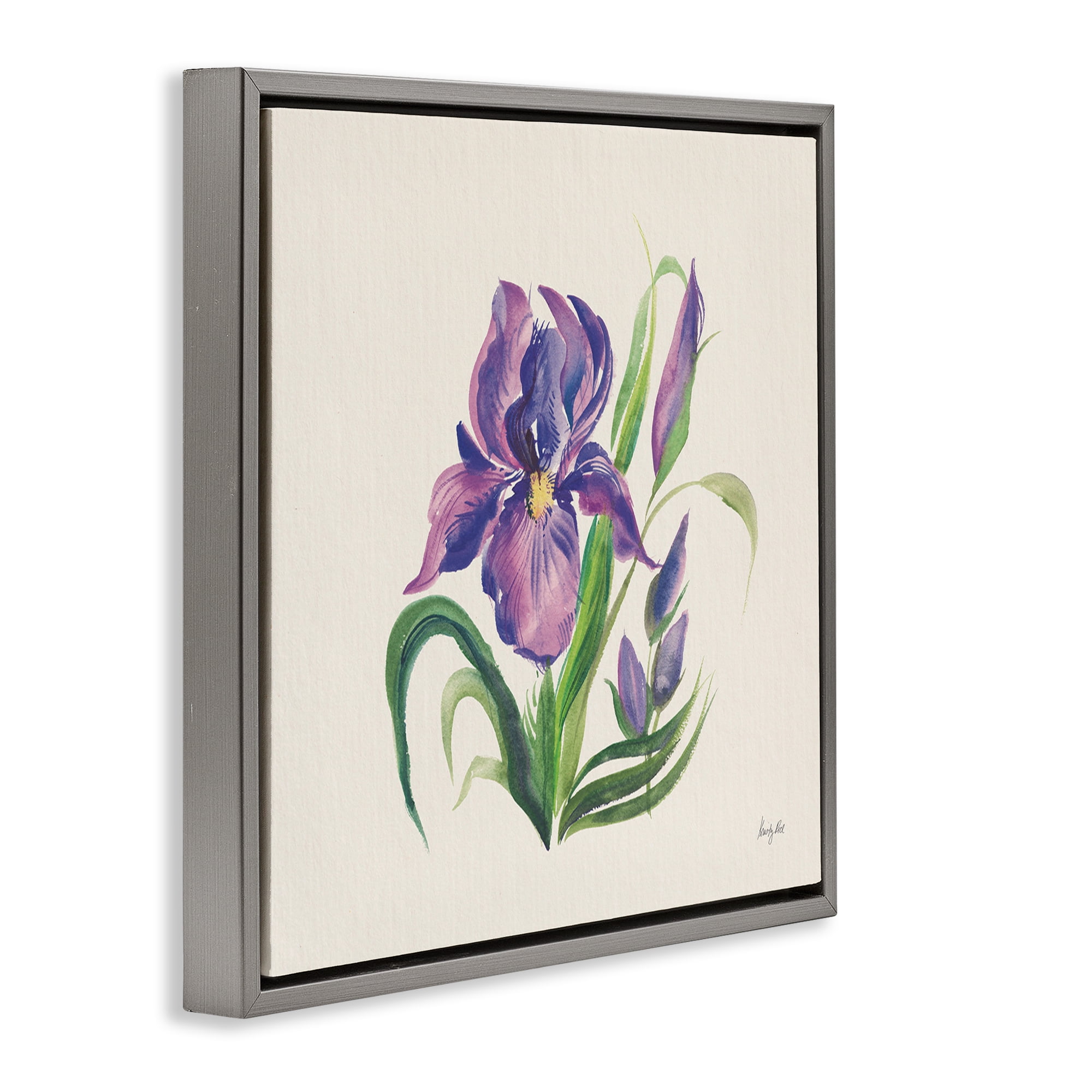 Stupell Industries Purple Iris Flower Botanical & Floral Painting Gray Floater Framed Art Print Wall Art, 18 x 18